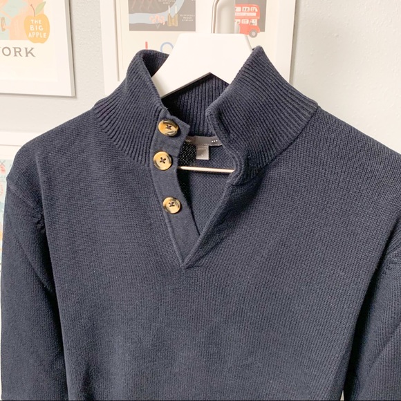 Gap Blue Mock Neck Buttoned Sweater, L - Picture 2 of 5